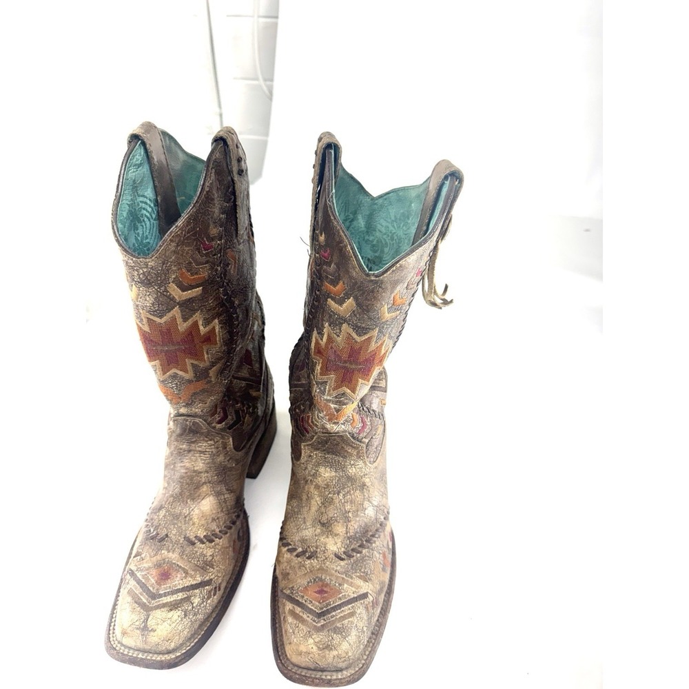 Corral Vintage Women's Cowboy Boots 8M Tan Brown Embroidered Western Mexico - Picture 3 of 7
